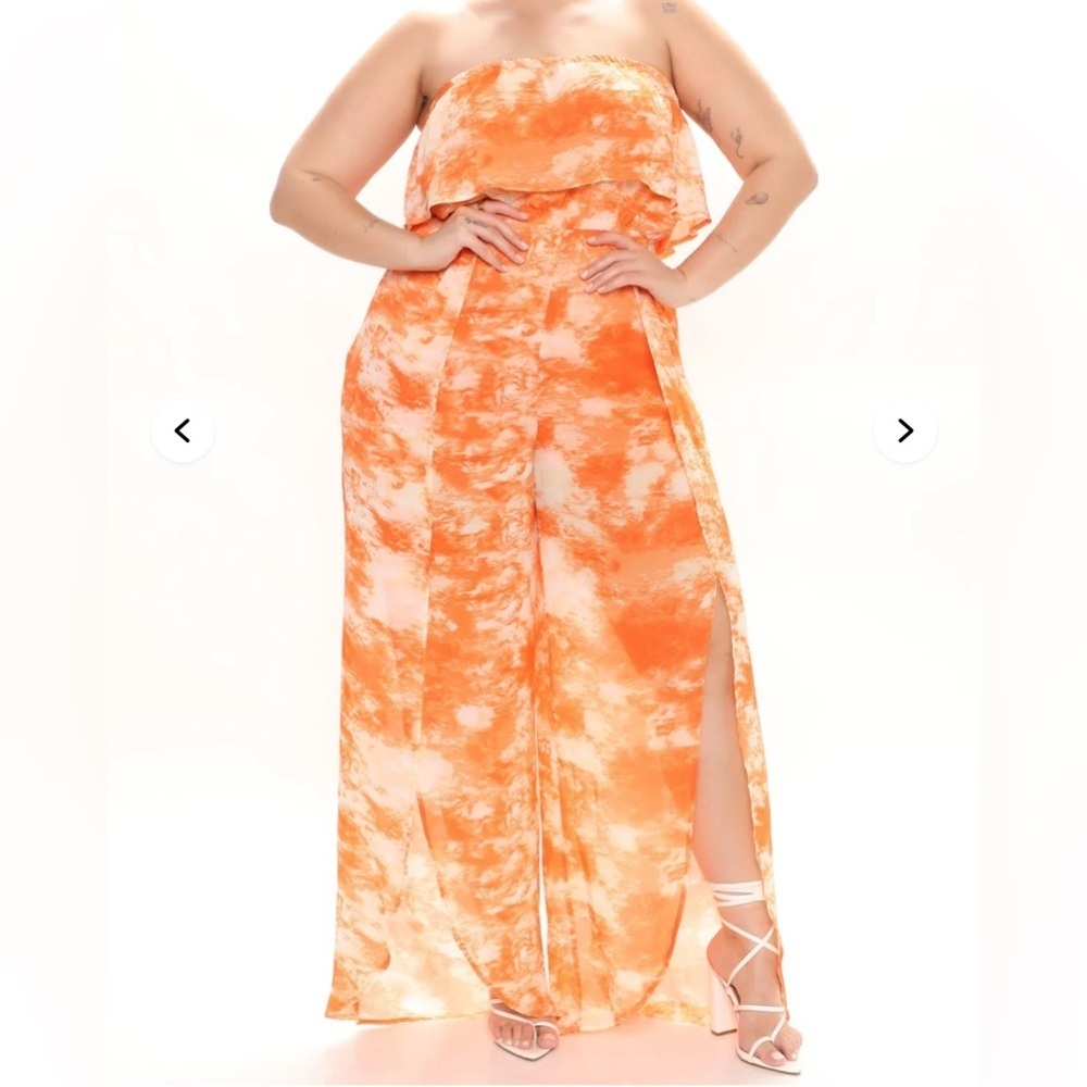 New Fashion Nova Strapless Orange Jumpsuit - Picture 2 of 5